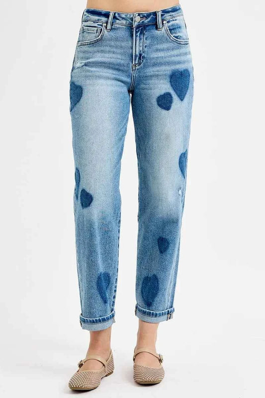 RISEN Full Size Mid Rise Fit-boyfriend Heart Shade Jeans Plus Size