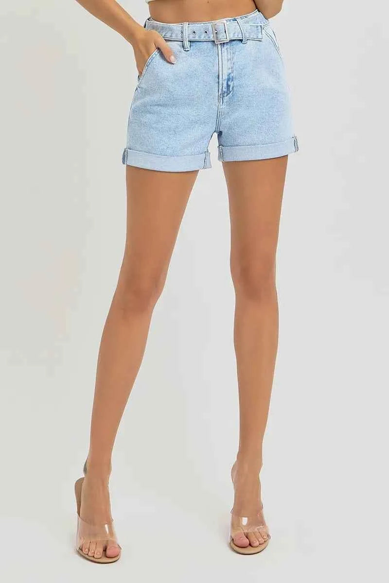 RISEN Full Size High Rise Belted Roll Up Shorts Plus Size