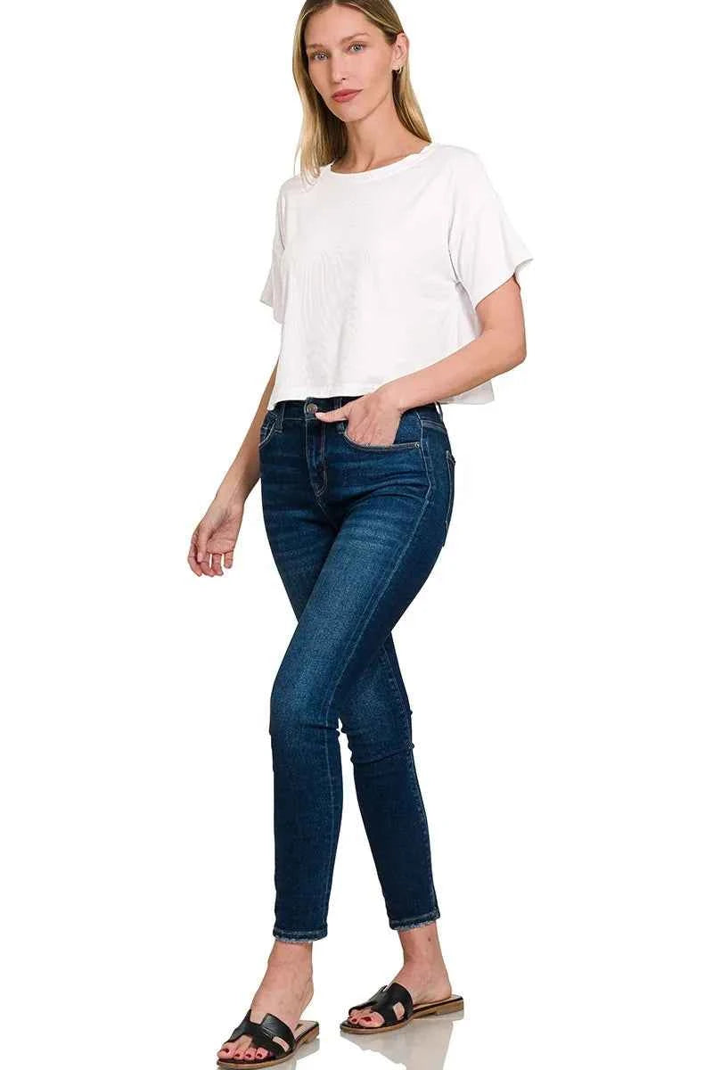 Zenana Ribbed Round-Neck Crop T-Shirt