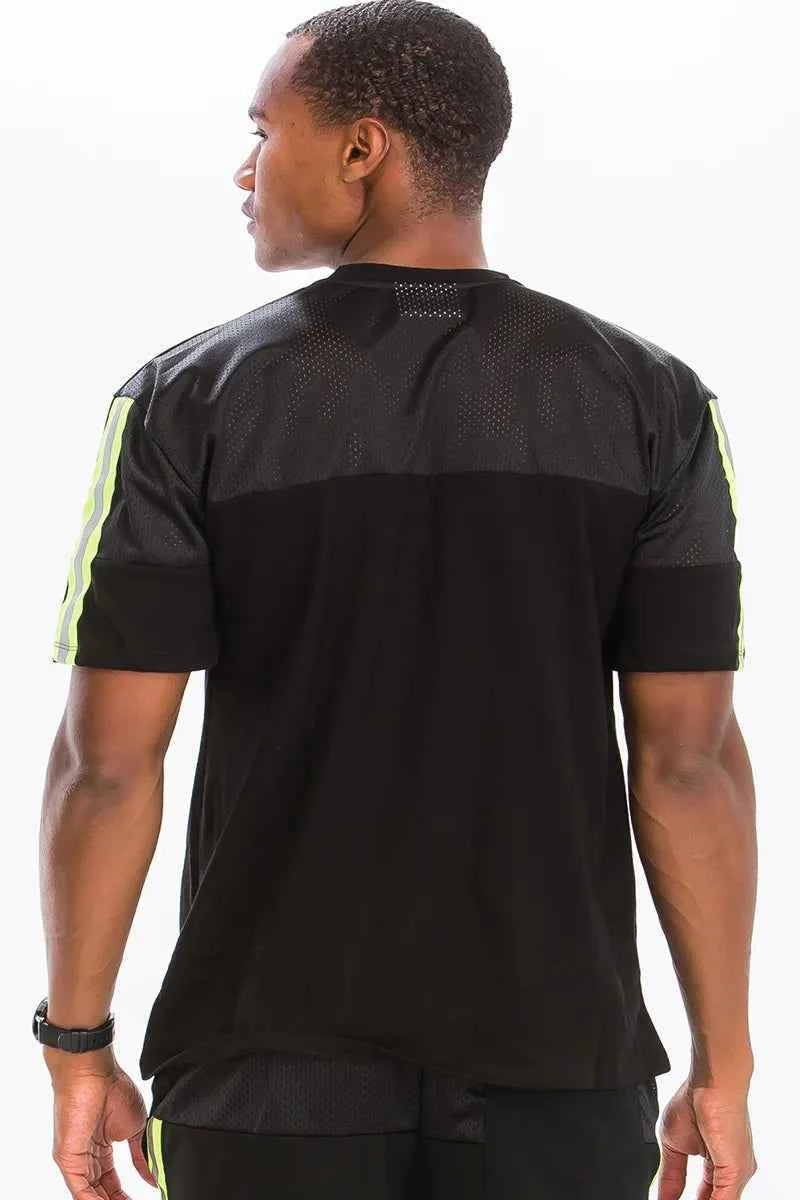 WEIV Men's Full Size Quick-Dry Mesh Contrast Breathable T-Shirt Plus Size