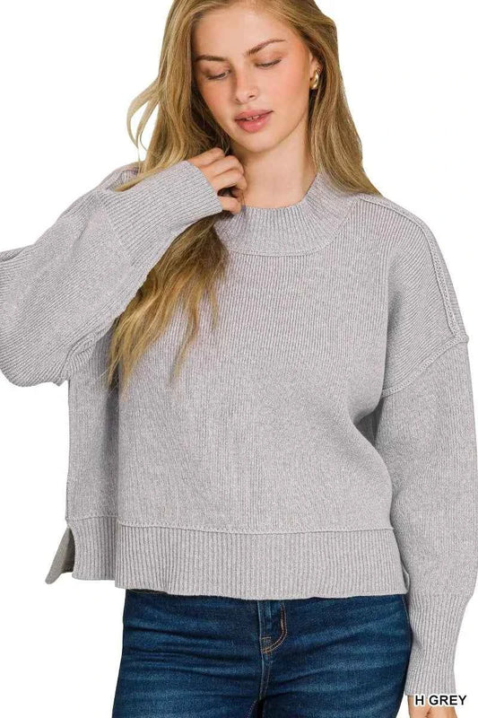 Zenana Wide Neck Band Drop Shoulder Sweater