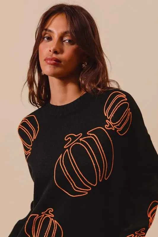 SO ME Pumpkin Embroidered Halloween Thanksgiving Sweater