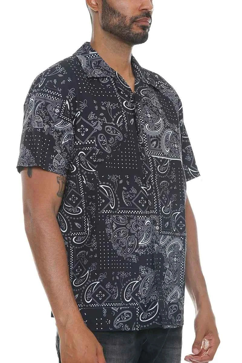 WEIV Men's Full Size Paisley Print Short Sleeve Button-Up Shirt Plus Size