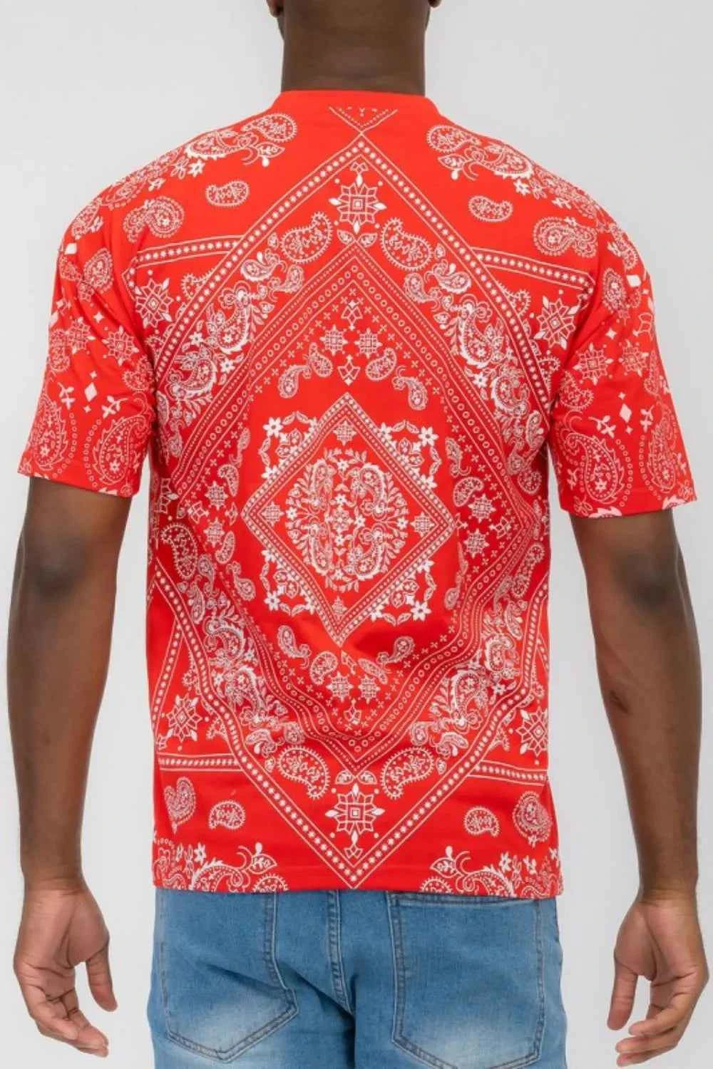 WEIV Men's Full Size Bandana Print Short Sleeve T-Shirt Plus Size