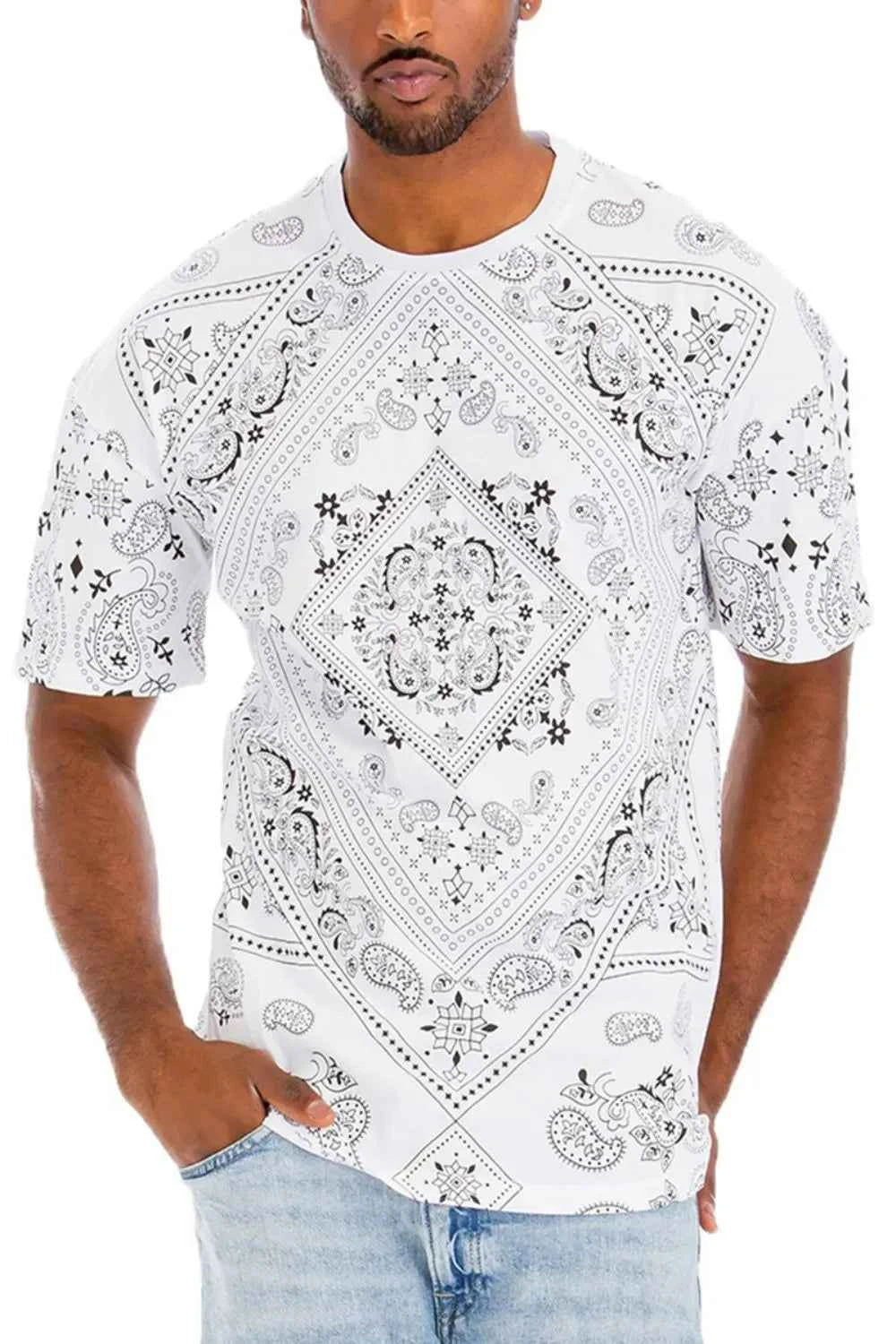 WEIV Men's Full Size Bandana Print Short Sleeve T-Shirt Plus Size