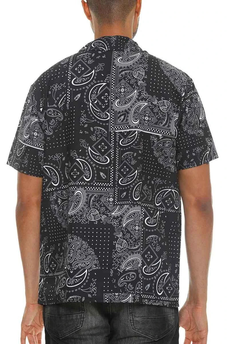 WEIV Men's Full Size Paisley Print Short Sleeve Button-Up Shirt Plus Size