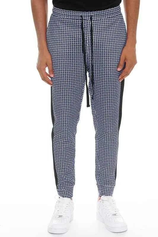 WEIV Men's Geometric Print Sweatpants with Side Stripe