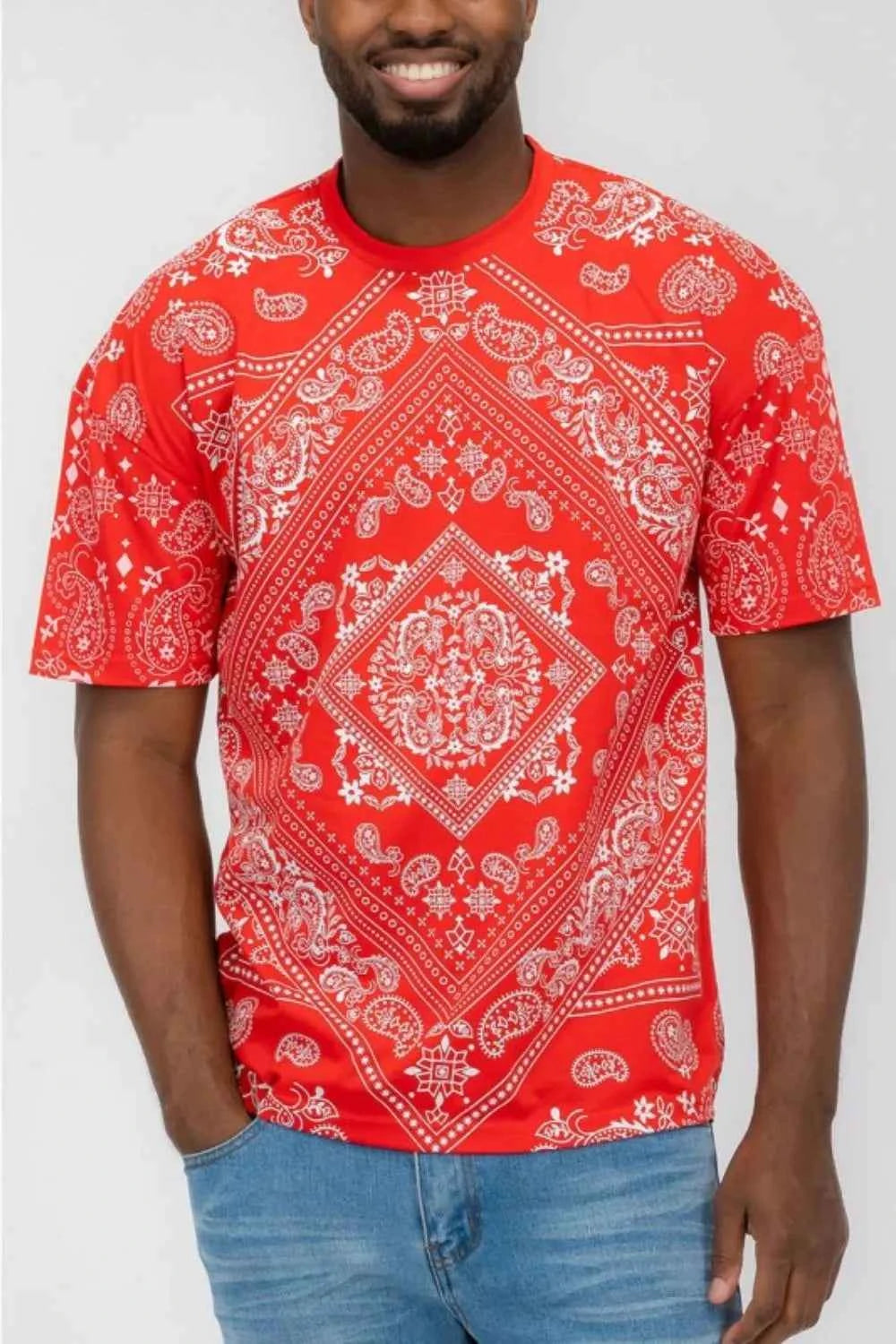 WEIV Men's Full Size Bandana Print Short Sleeve T-Shirt Plus Size