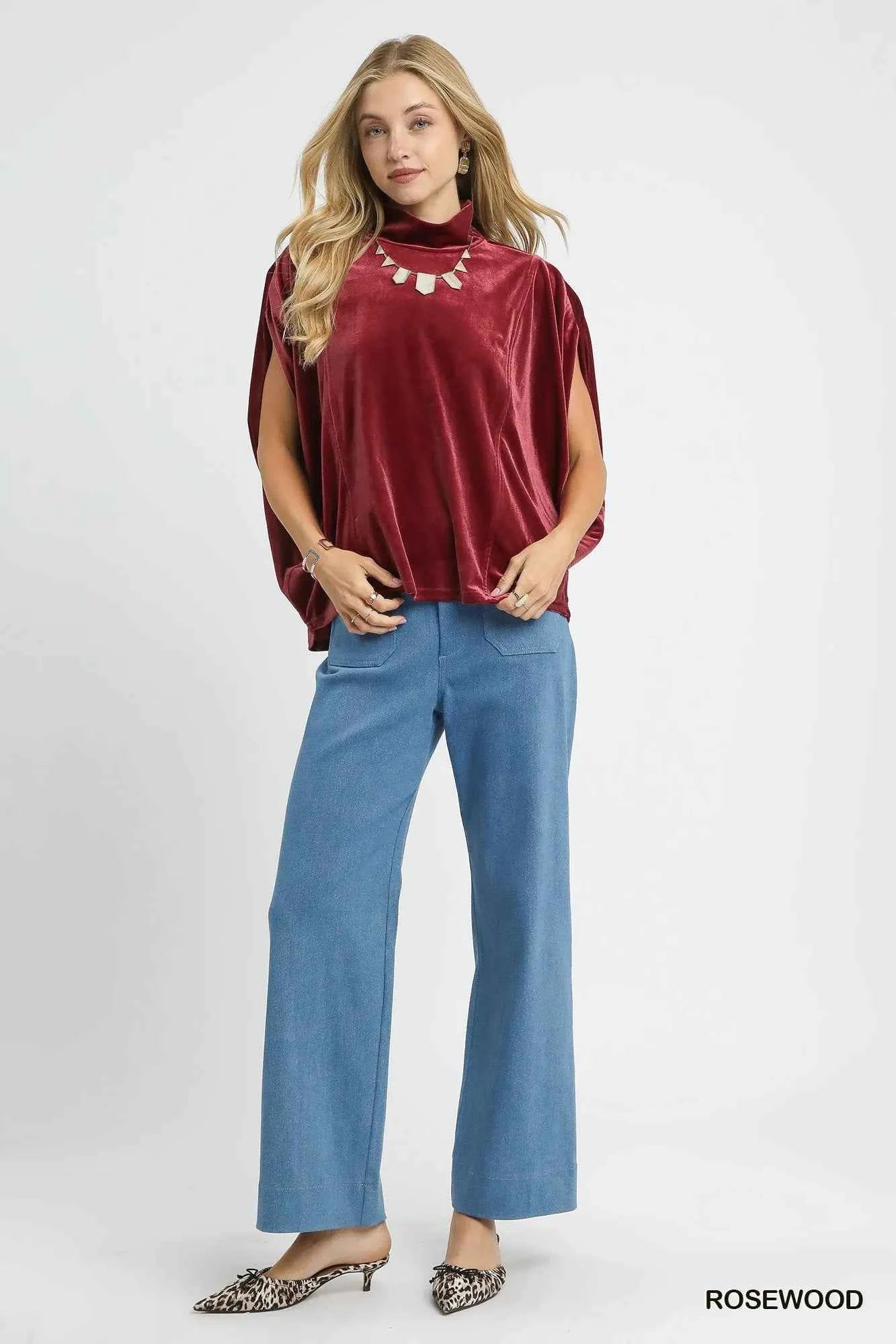 Umgee Velvet Mock Neck Sleeveless Blouse