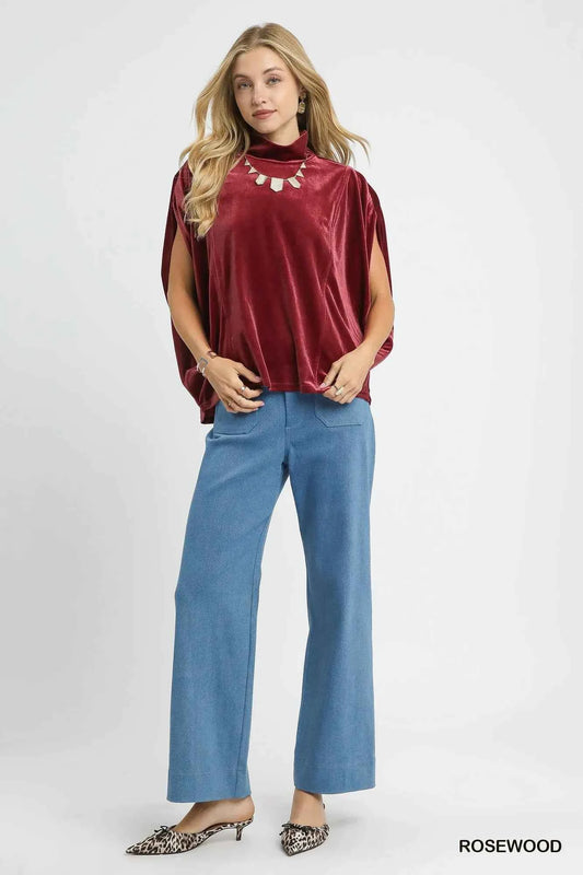 Umgee Velvet Mock Neck Sleeveless Blouse