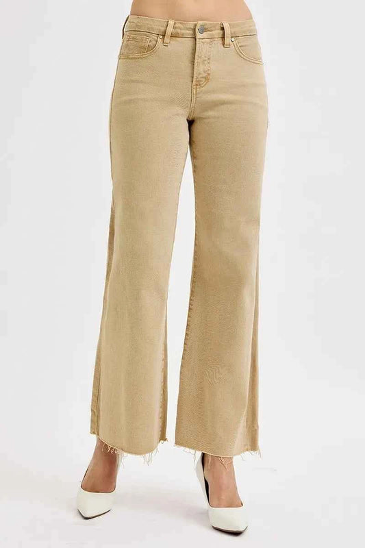 RISEN Full Size Raw Hem Wide Leg Jeans Plus Size