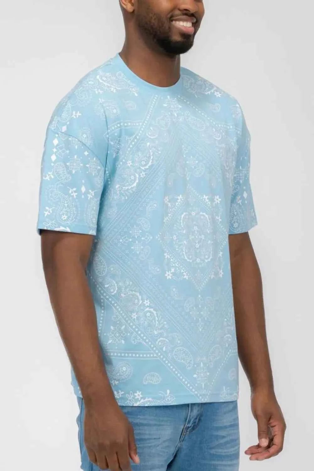 WEIV Men's Full Size Bandana Print Short Sleeve T-Shirt Plus Size