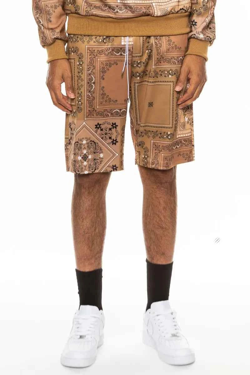 WEIV Men's Full Size Drawstring Paisley Bandana Print Shorts Plus Size