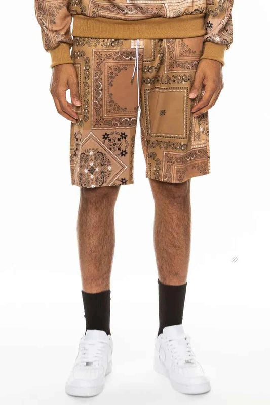 WEIV Men's Full Size Drawstring Paisley Bandana Print Shorts Plus Size