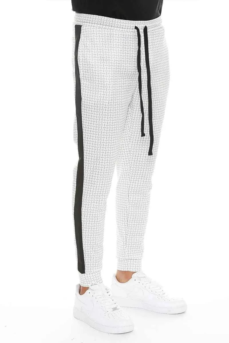 WEIV Men's Geometric Print Sweatpants with Side Stripe