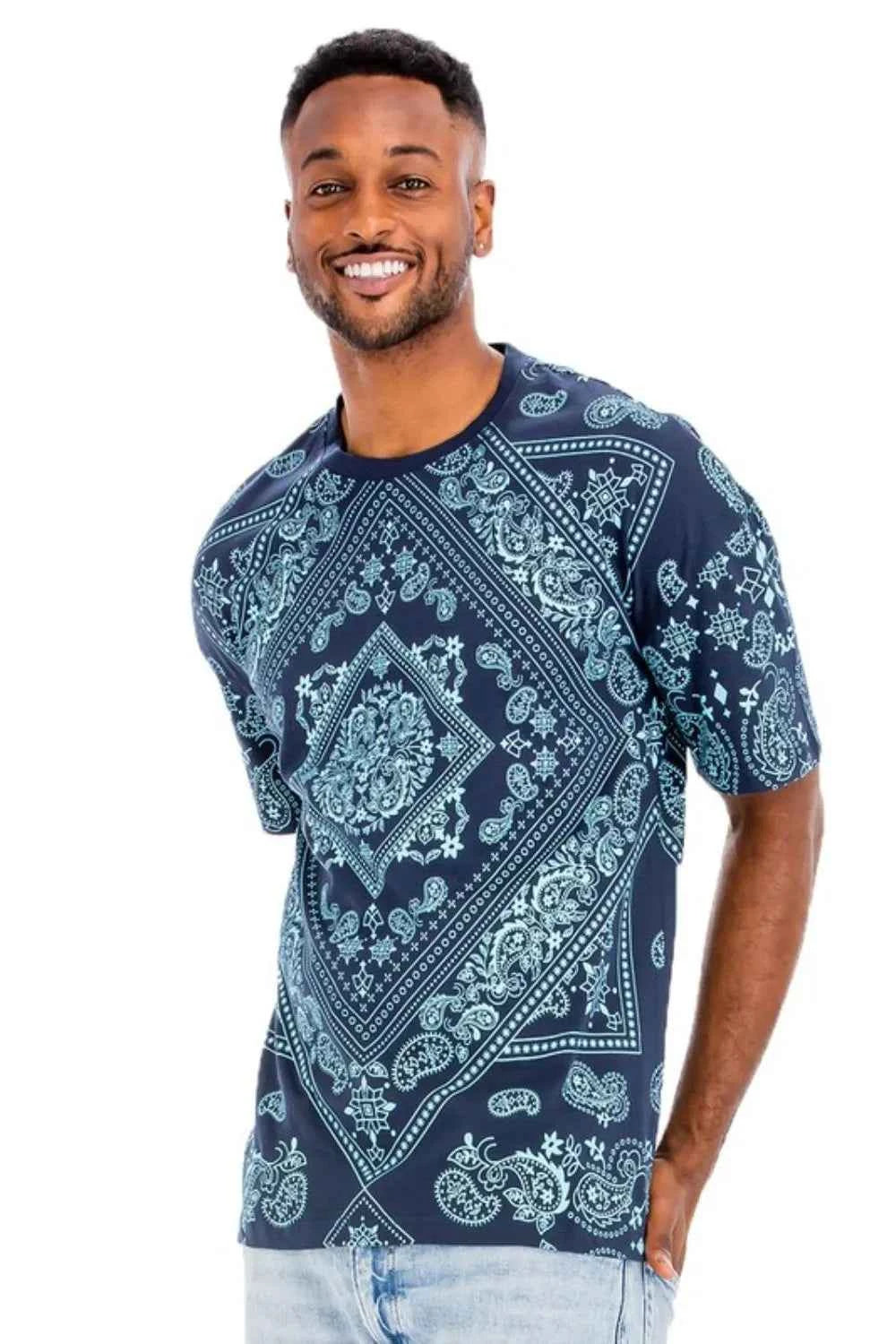 WEIV Men's Full Size Bandana Print Short Sleeve T-Shirt Plus Size