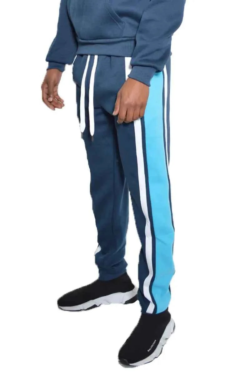 WEIV Men's Full Size 3 Stripe Color Block Sweat Pants Plus Size