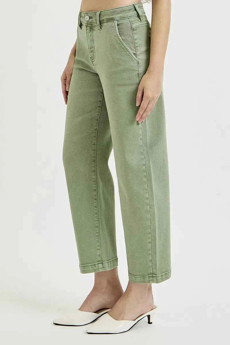 RISEN Full Size Tummy Control High Rise Crop Barrel Jeans Plus Size