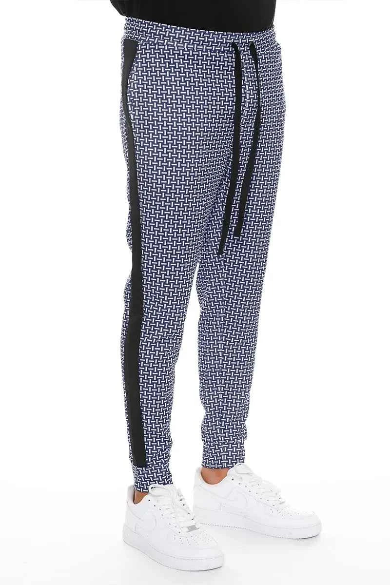WEIV Men's Geometric Print Sweatpants with Side Stripe
