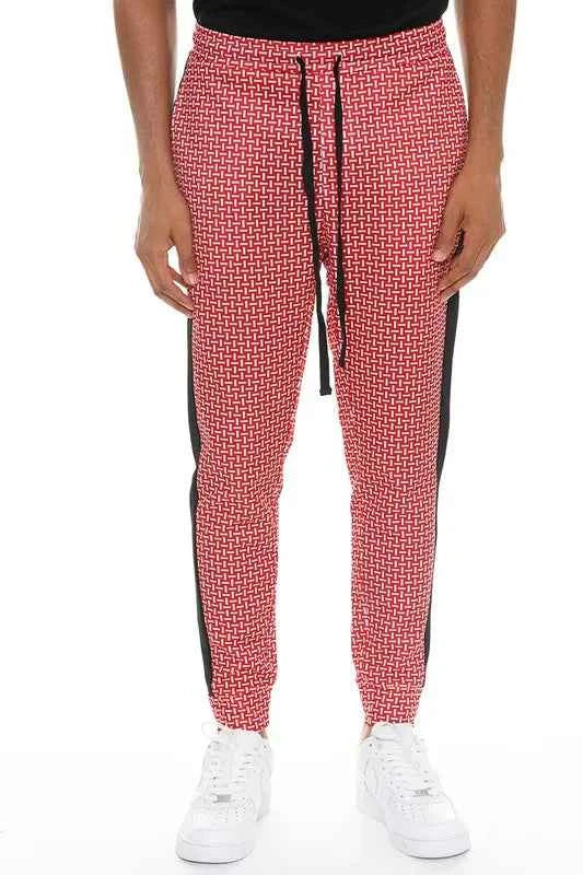 WEIV Men's Geometric Print Sweatpants with Side Stripe