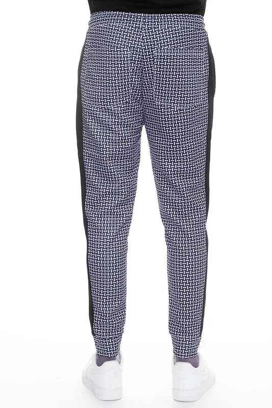 WEIV Men's Geometric Print Sweatpants with Side Stripe