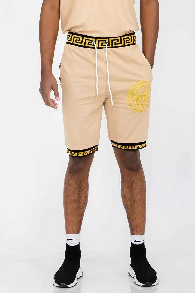 WEIV Men's Full Size Lion Head Black And Gold Detail Shorts Plus Size