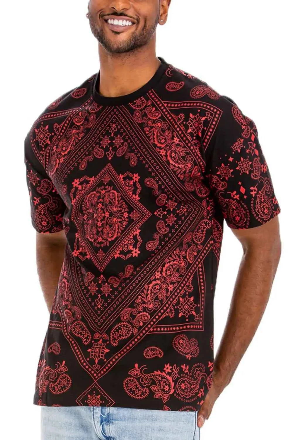 WEIV Men's Full Size Bandana Print Short Sleeve T-Shirt Plus Size