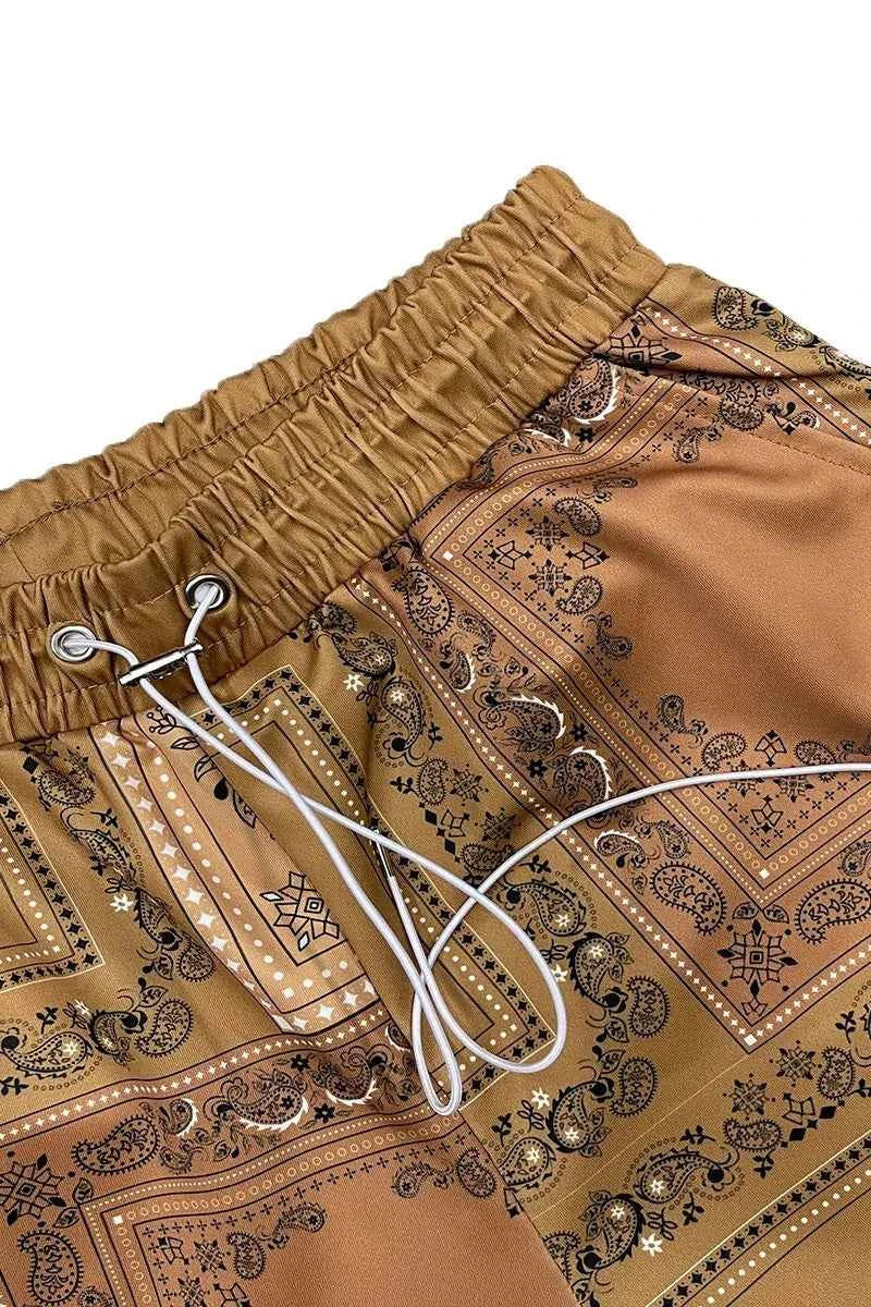 WEIV Men's Full Size Drawstring Paisley Bandana Print Shorts Plus Size