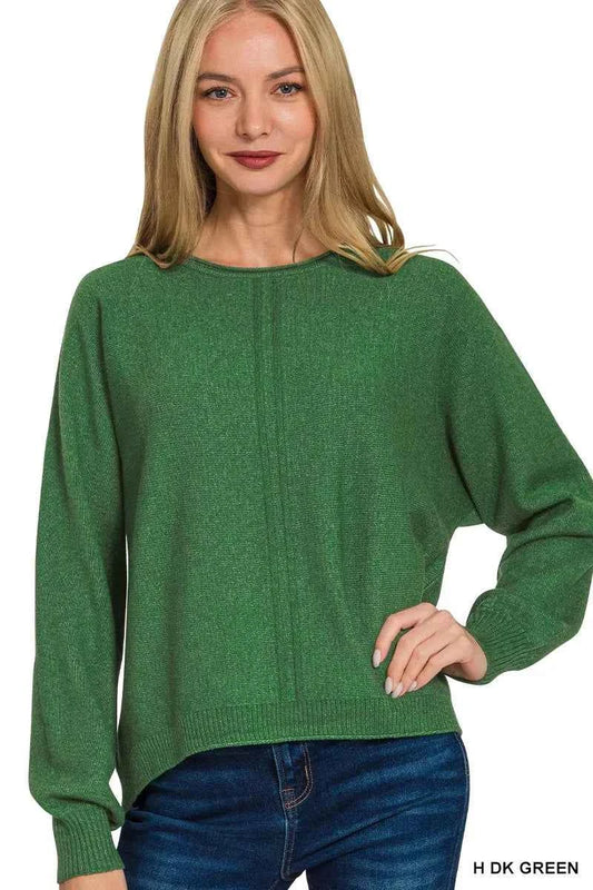 Zenana Viscose Front Seam Round-Neck Sweater