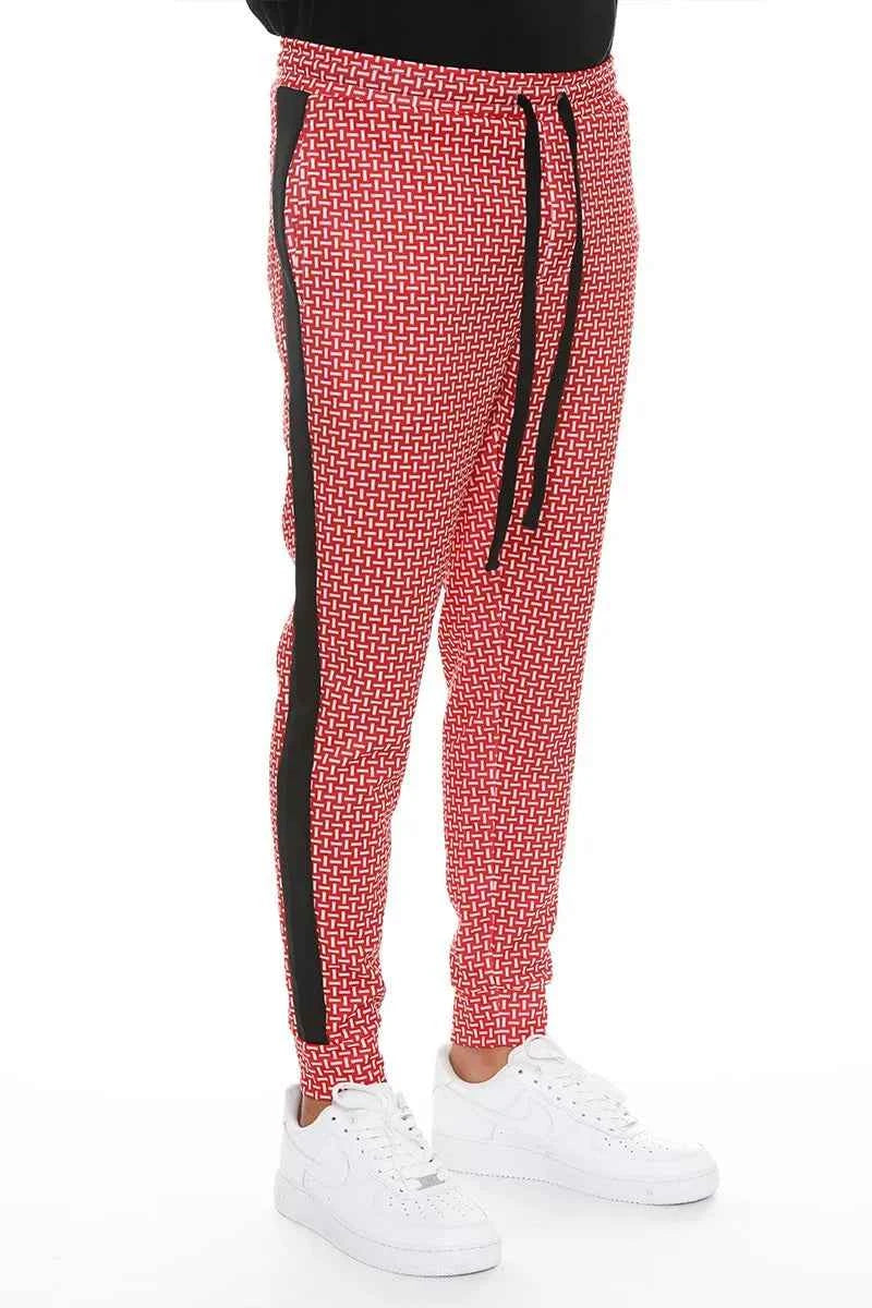 WEIV Men's Geometric Print Sweatpants with Side Stripe