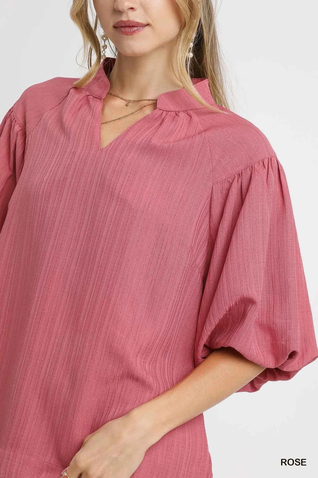 Umgee Textured Puff Sleeve Blouse