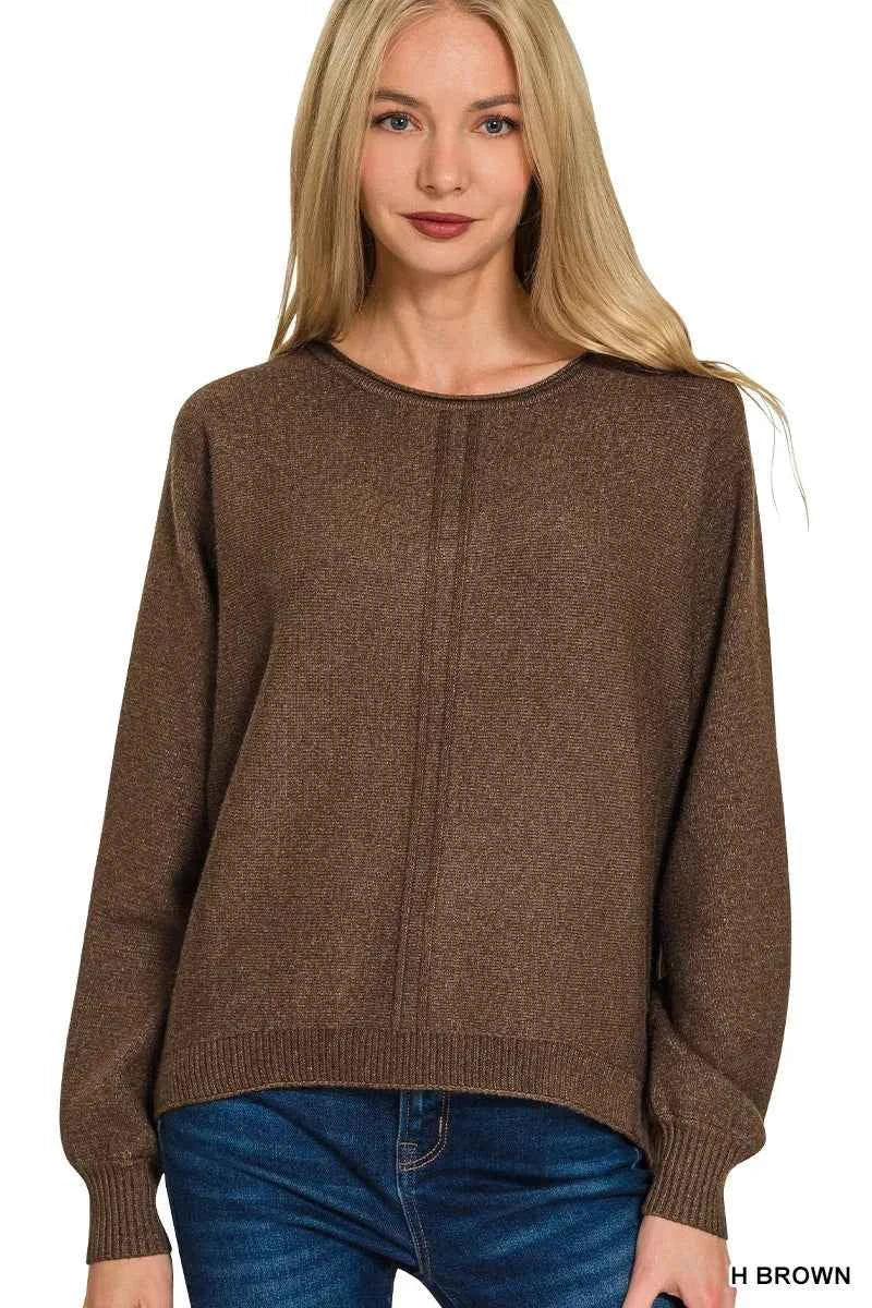 Zenana Viscose Front Seam Round-Neck Sweater