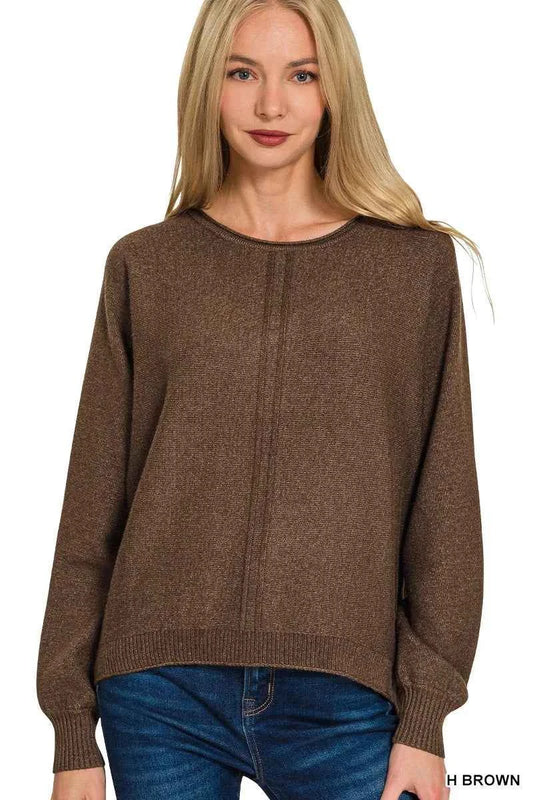Zenana Viscose Front Seam Round-Neck Sweater