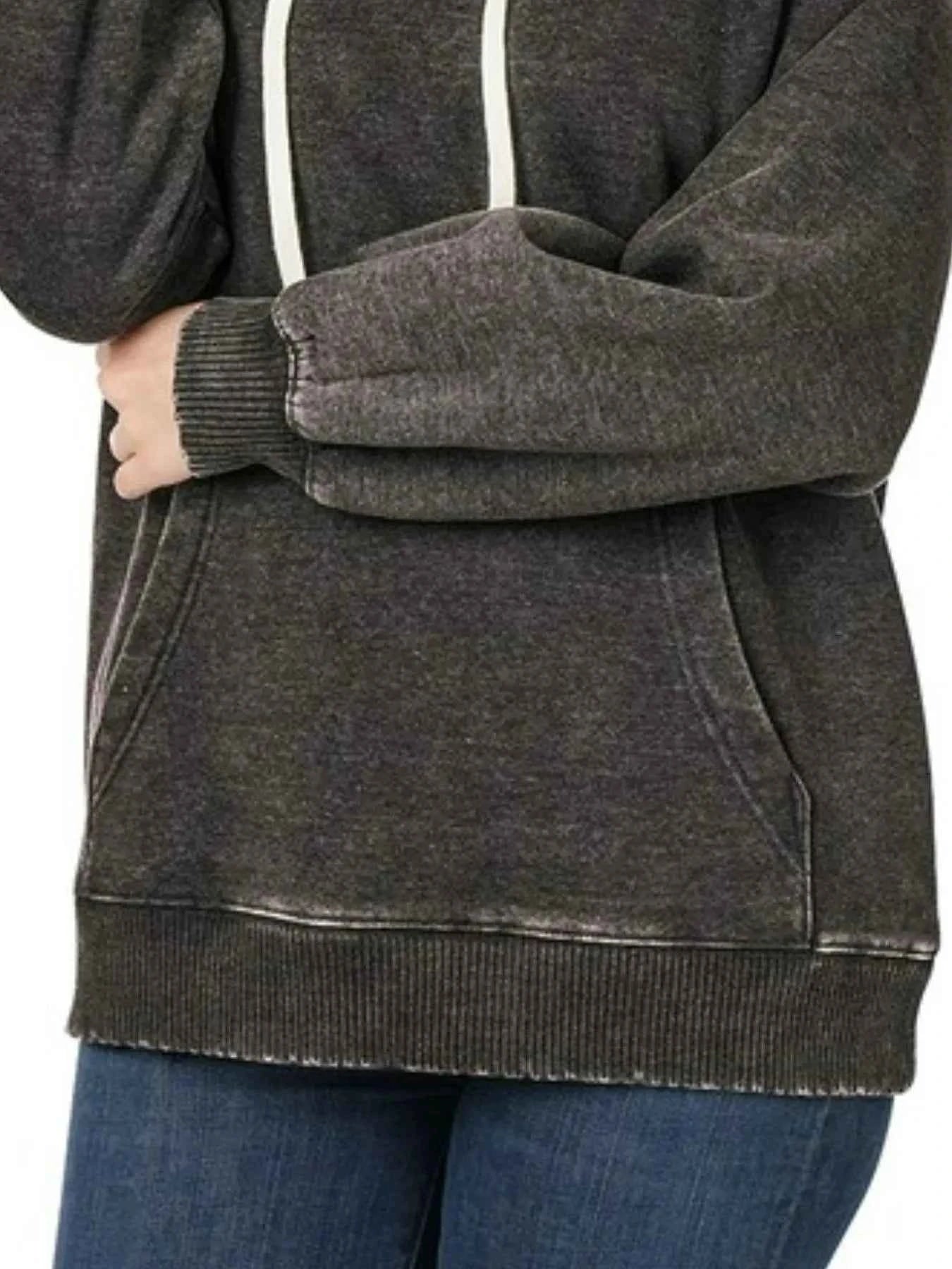 Zenana Acid Wash Fleece Hoodie with Drawstring