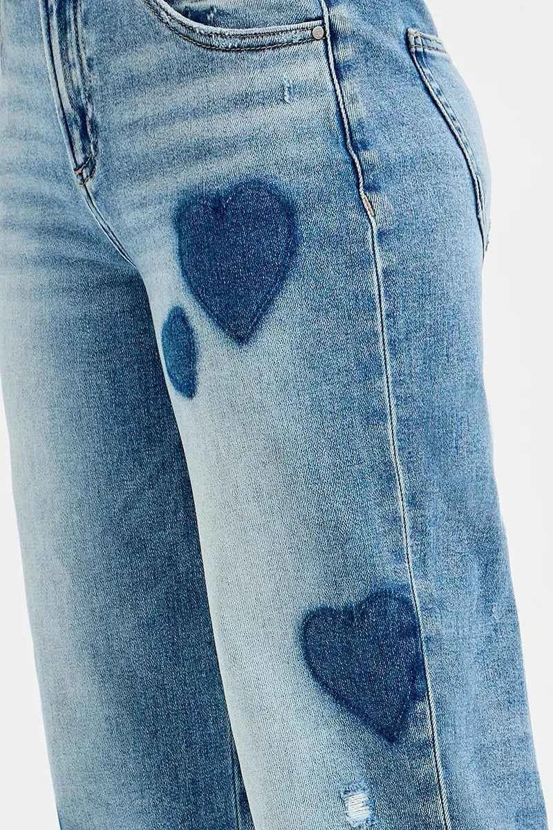 RISEN Full Size Mid Rise Fit-boyfriend Heart Shade Jeans Plus Size
