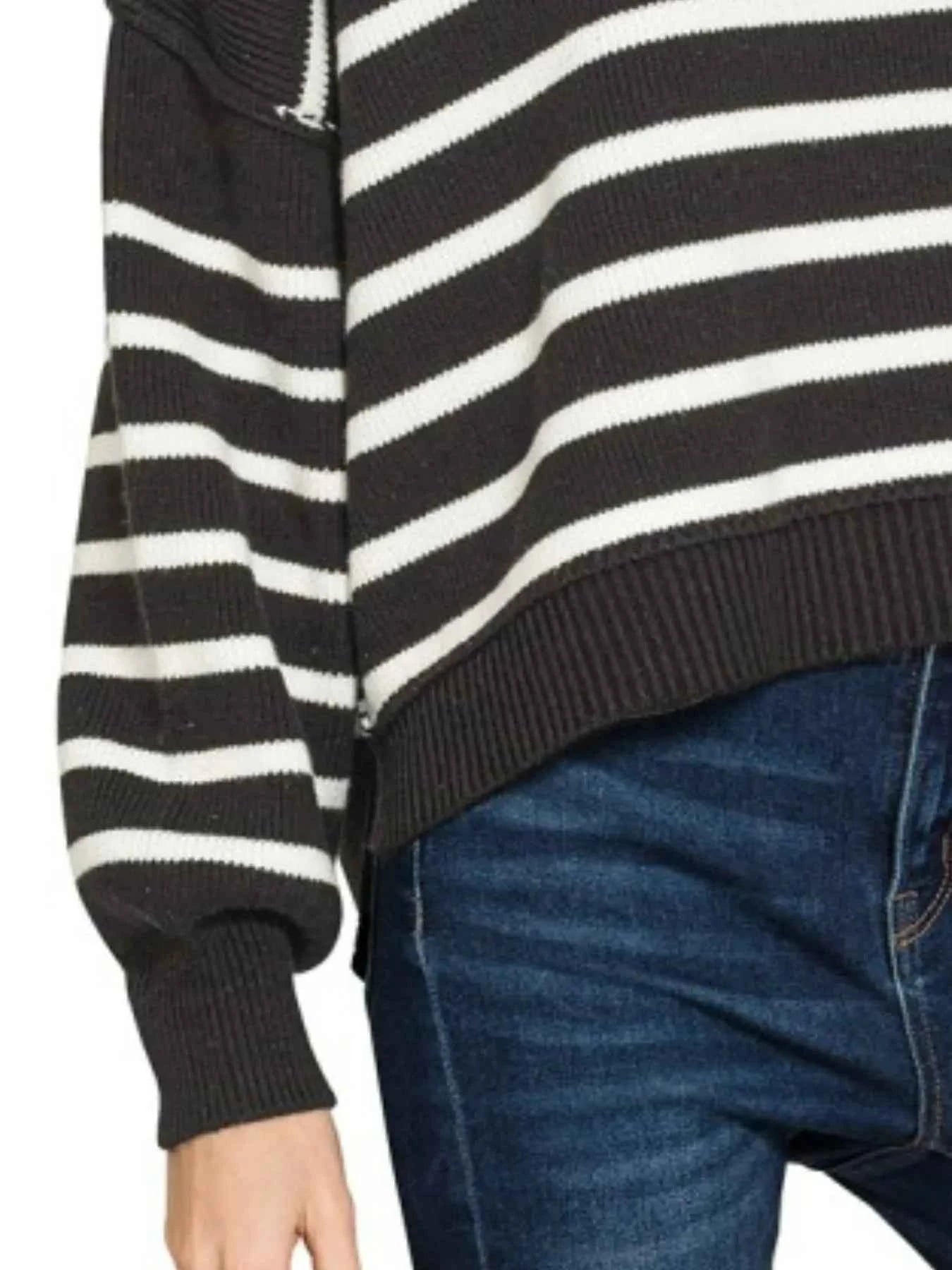Zenana Exposed Seam Striped Oversized Sweater
