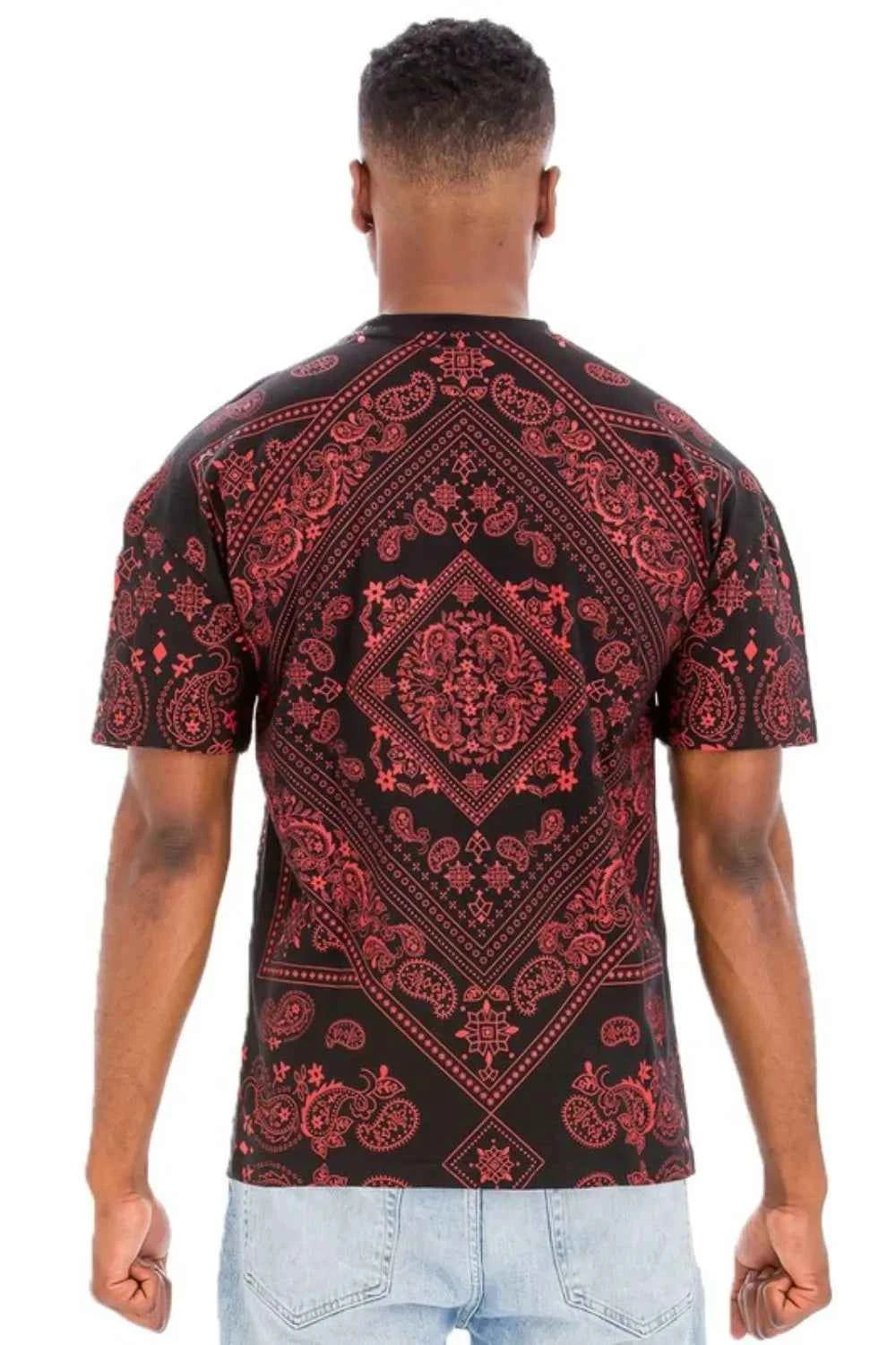 WEIV Men's Full Size Bandana Print Short Sleeve T-Shirt Plus Size