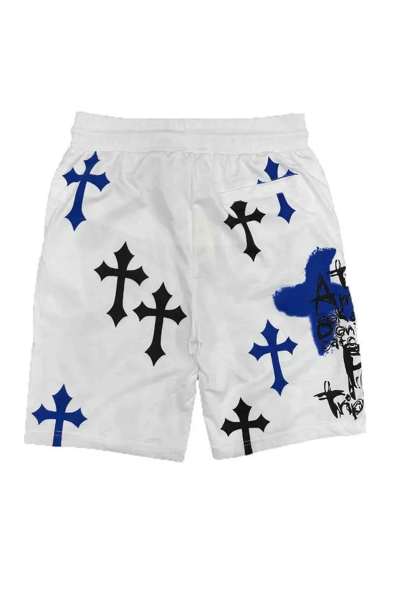 WEIV Men's Full Size Chrome Cross Skull Print Drawstring Shorts Plus Size