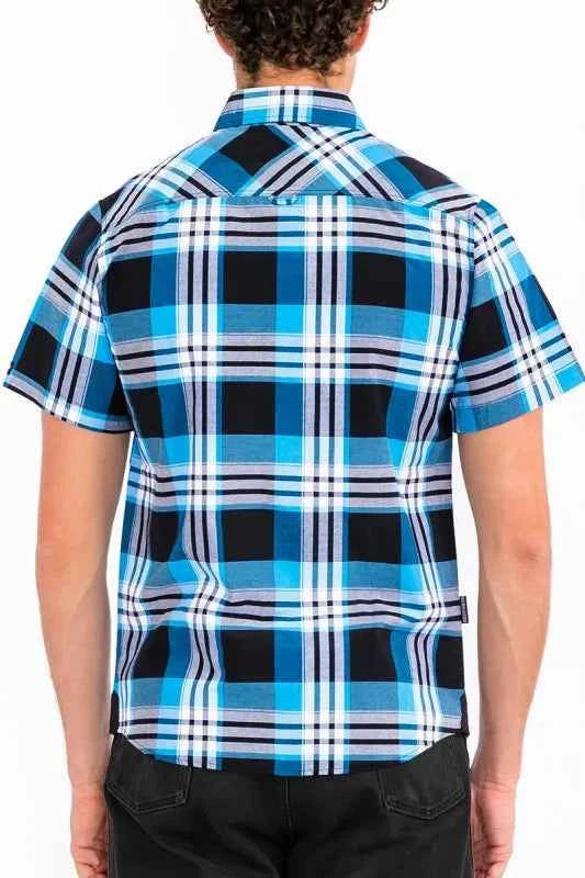 WEIV Men's Full Size Plaid Short Sleeve Button-Up Shirt with Dual Chest Pockets Plus Size