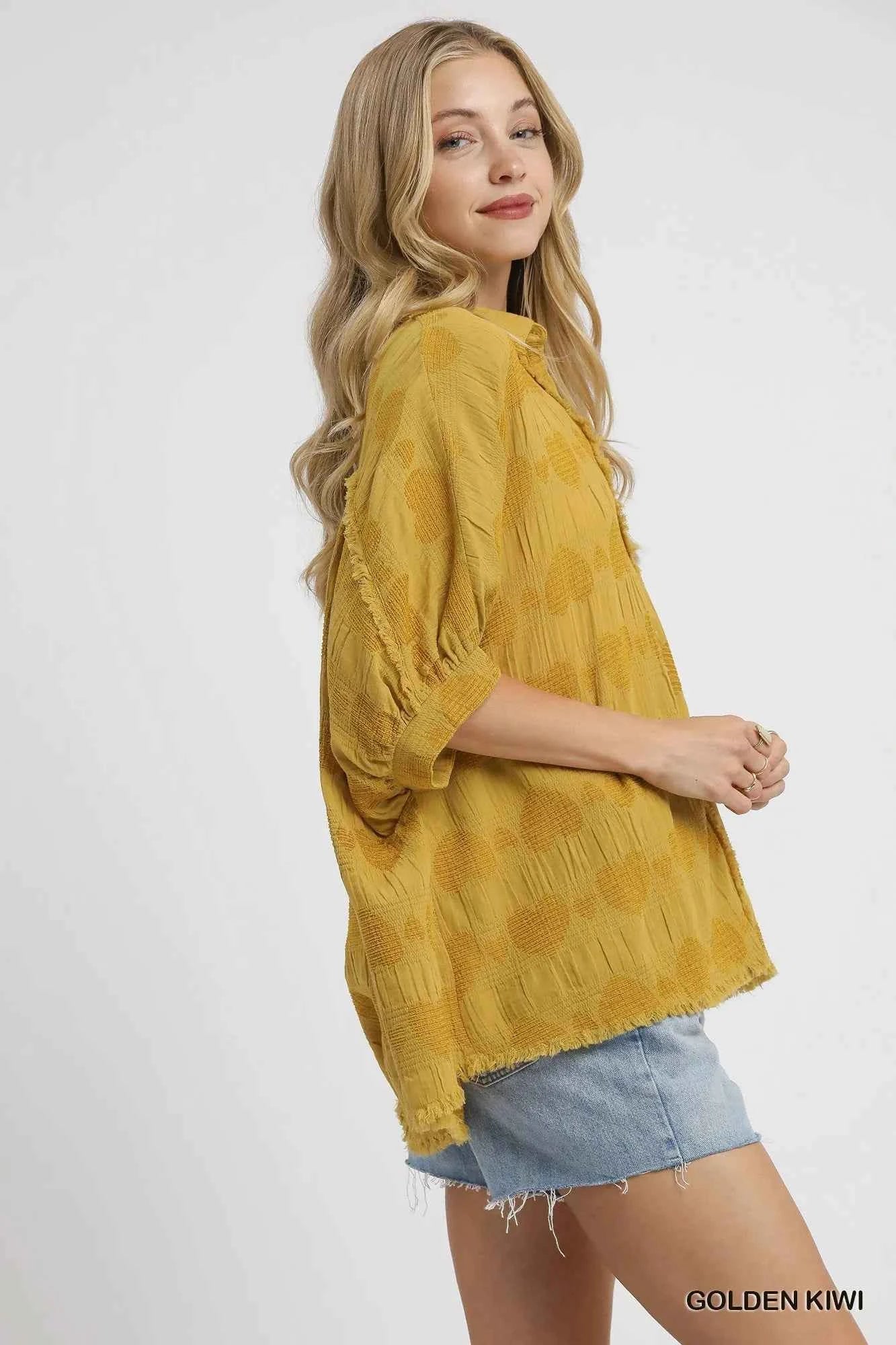 Umgee Jacquard Heart Collared Shirt