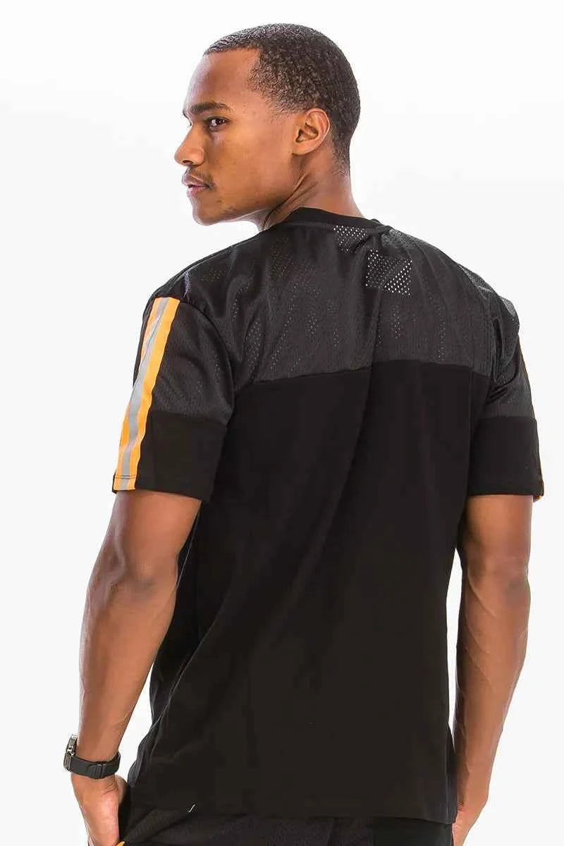 WEIV Men's Full Size Quick-Dry Mesh Contrast Breathable T-Shirt Plus Size