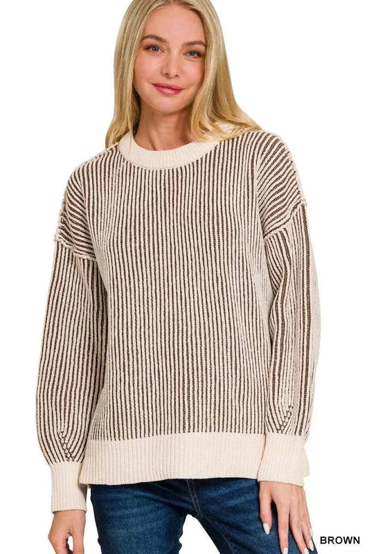 Zenana Two Tone Crewneck Sweater