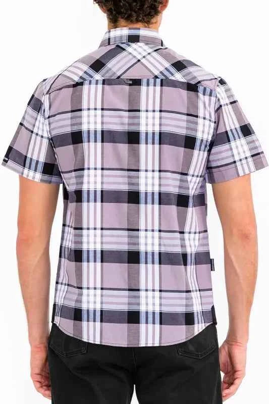 WEIV Men's Full Size Plaid Short Sleeve Button-Up Shirt with Dual Chest Pockets Plus Size