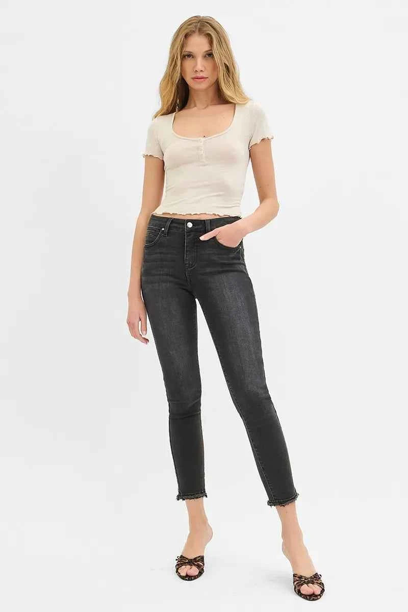 RISEN Full Size Tummy Control Mid Rise Crop Skinny Jeans Plus Size