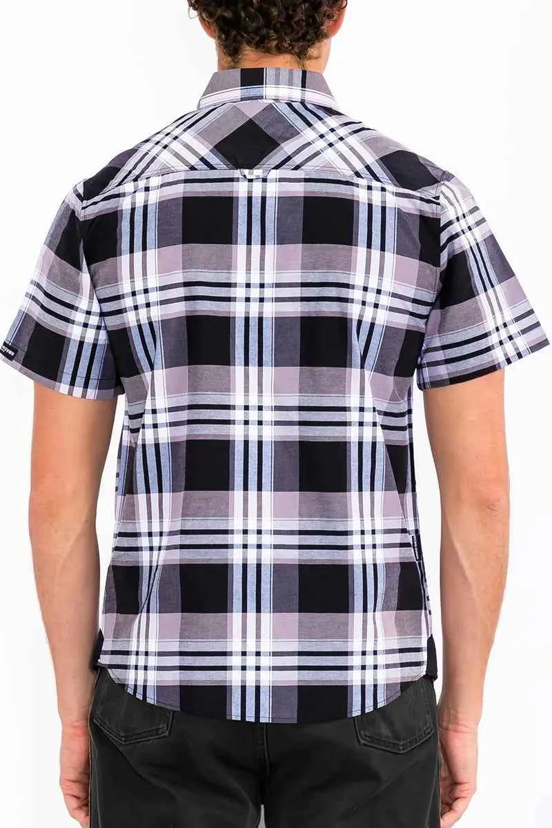 WEIV Men's Full Size Plaid Short Sleeve Button-Up Shirt with Dual Chest Pockets Plus Size
