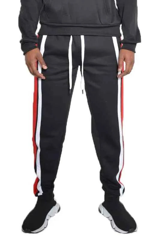 WEIV Men's Full Size 3 Stripe Color Block Sweat Pants Plus Size