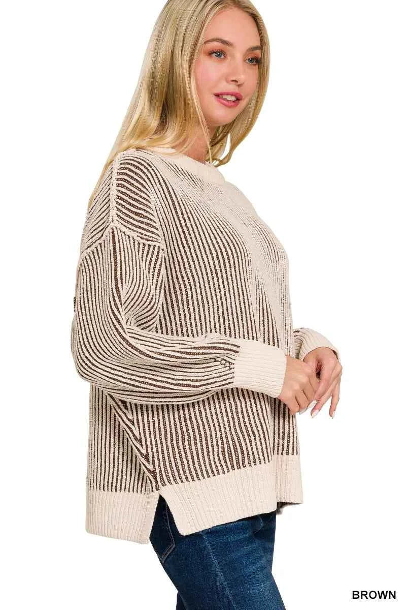 Zenana Two Tone Crewneck Sweater