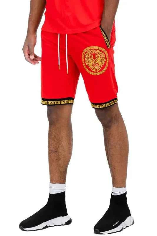 WEIV Men's Full Size Lion Head Black And Gold Detail Shorts Plus Size