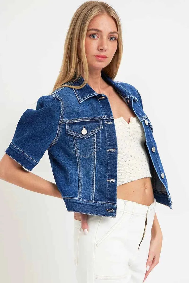 RISEN Puffed Short Sleeve Crop Denim Jackets