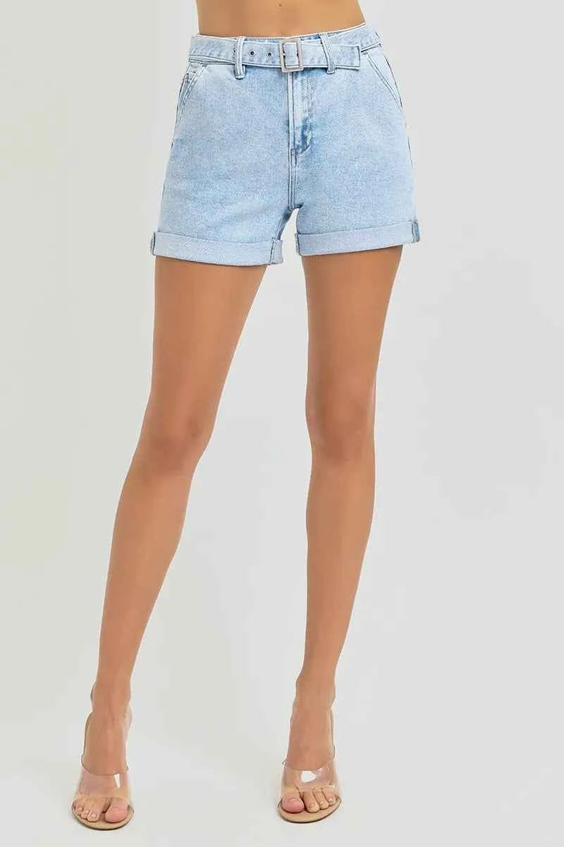 RISEN Full Size High Rise Belted Roll Up Shorts Plus Size